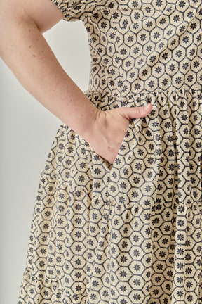 Plus Size Print Puff Sleeve Midi Dress