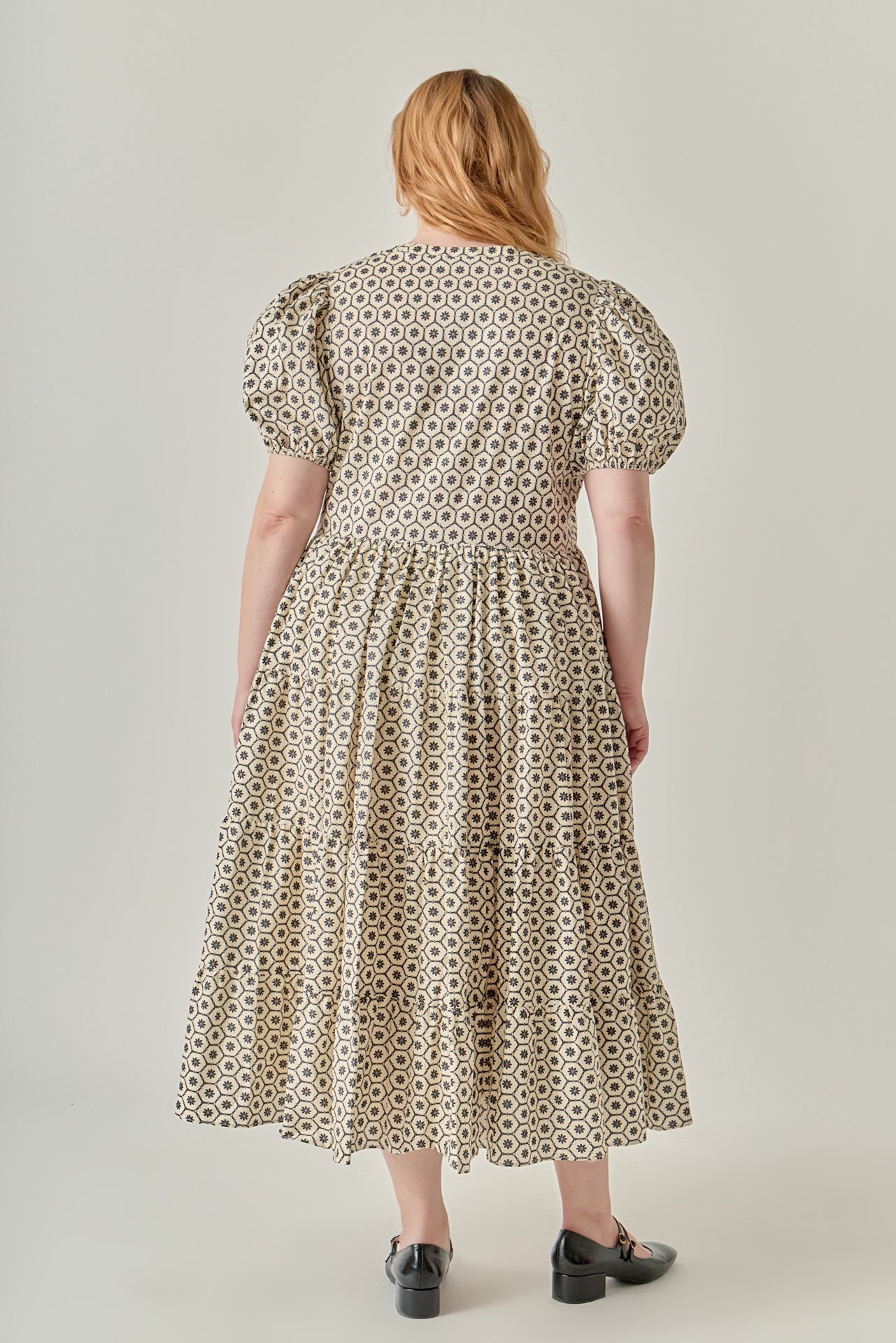 Plus Size Print Puff Sleeve Midi Dress