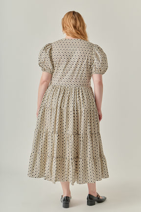 Plus Size Print Puff Sleeve Midi Dress