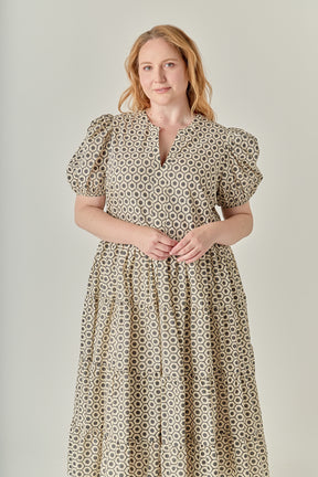 Plus Size Print Puff Sleeve Midi Dress