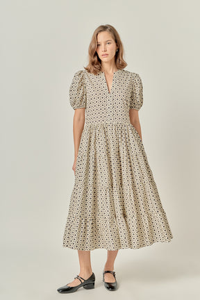 Petite Print Puff Sleeve Midi Dress