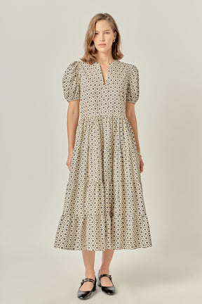 Petite Print Puff Sleeve Midi Dress