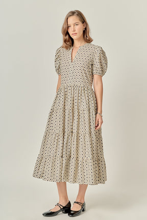 ENGLISH FACTORY - Print Puff Sleeve Midi Dress - DRESSES available at Objectrare