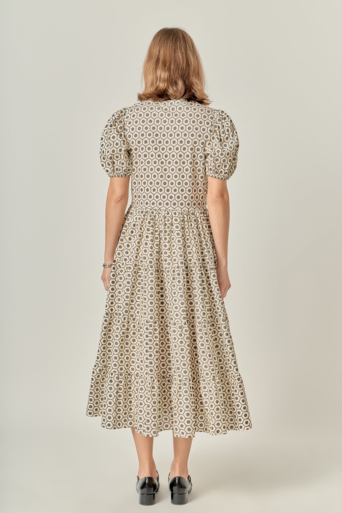 Petite Print Puff Sleeve Midi Dress