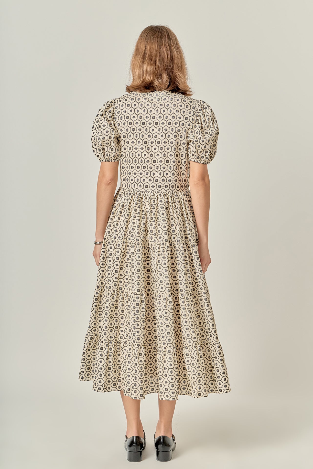 Petite Print Puff Sleeve Midi Dress