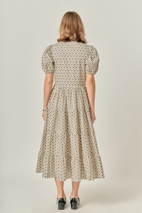 Petite Print Puff Sleeve Midi Dress