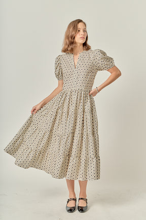 Petite Print Puff Sleeve Midi Dress