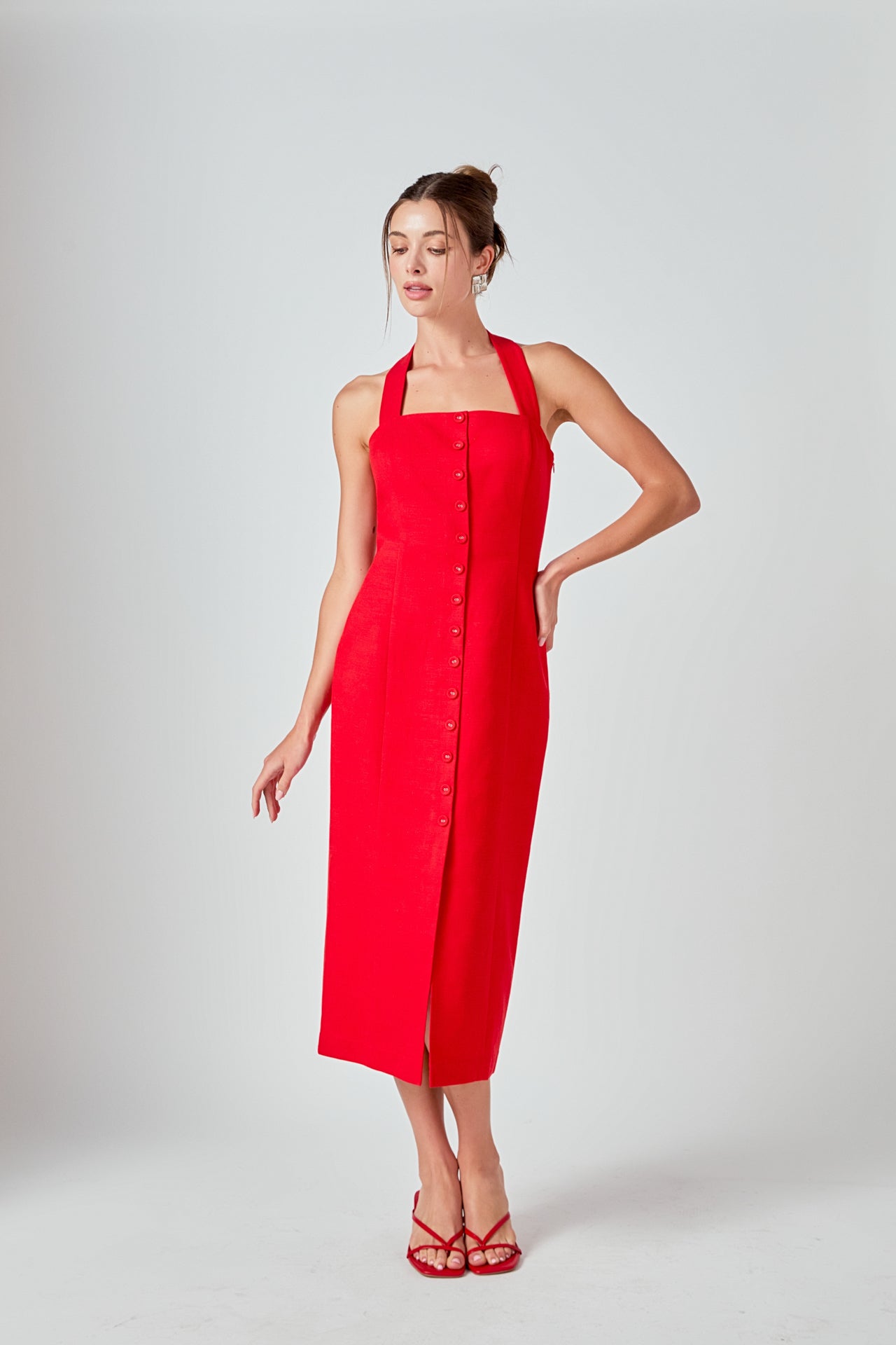 MARSY - Linen Halter Neck Midi Dress - DRESSES available at Objectrare