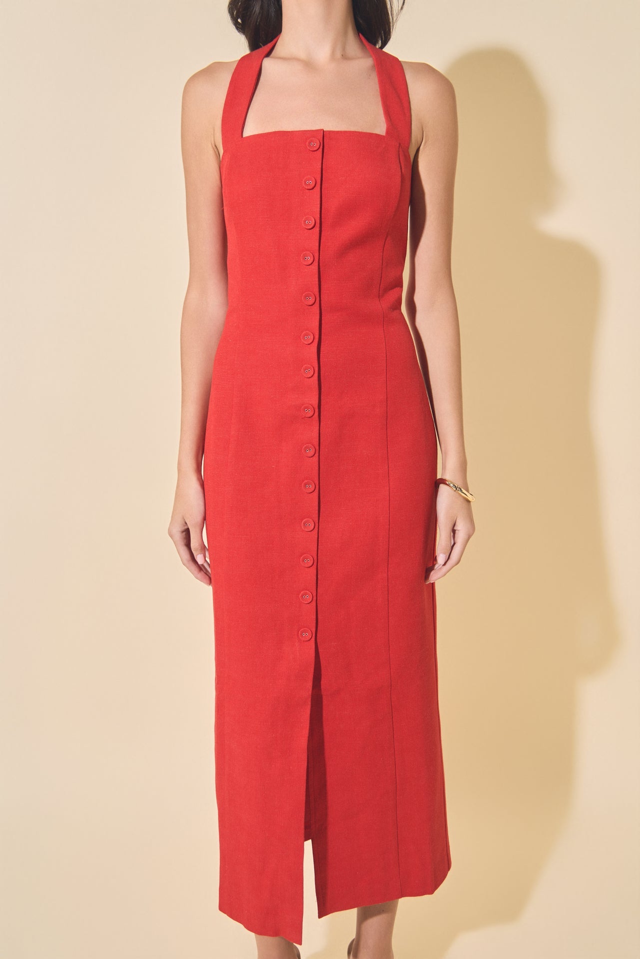 MARSY - Linen Halter Neck Midi Dress - DRESSES available at Objectrare
