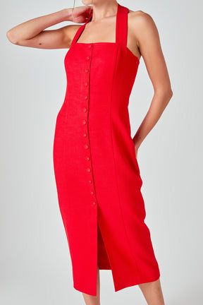 MARSY - Linen Halter Neck Midi Dress - DRESSES available at Objectrare