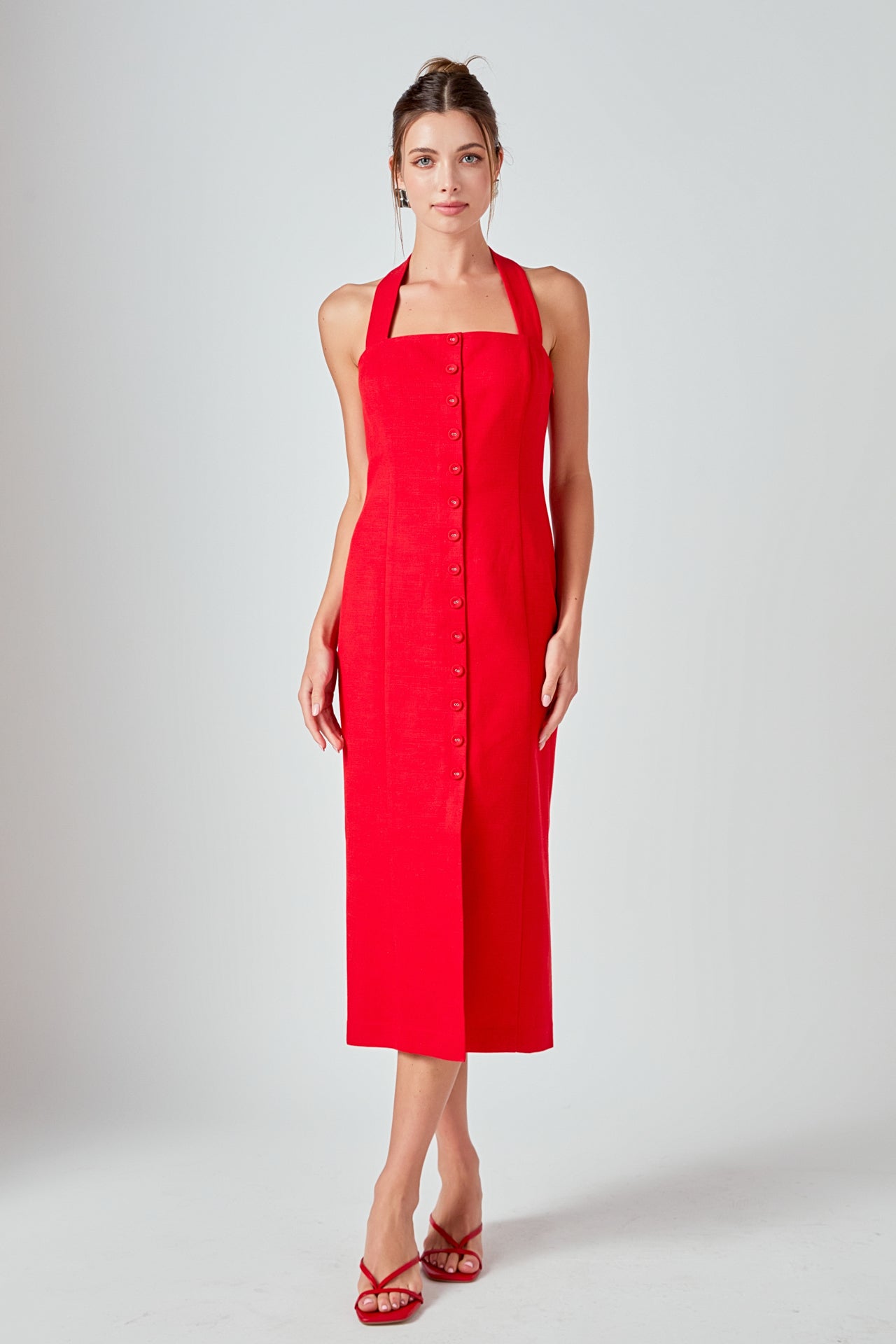 MARSY - Linen Halter Neck Midi Dress - DRESSES available at Objectrare