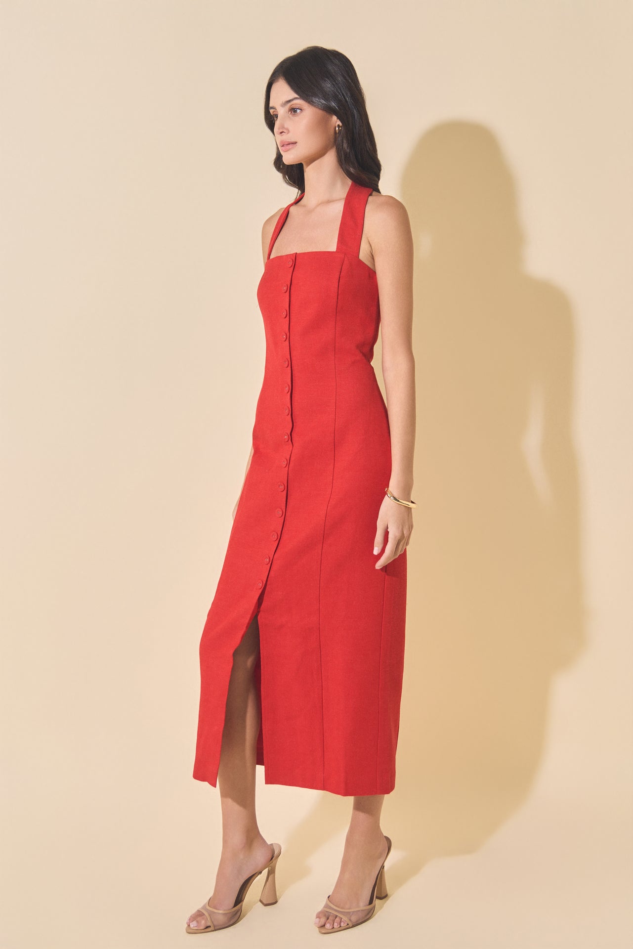 MARSY - Linen Halter Neck Midi Dress - DRESSES available at Objectrare