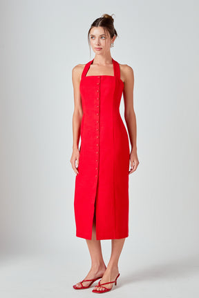 MARSY - Linen Halter Neck Midi Dress - DRESSES available at Objectrare