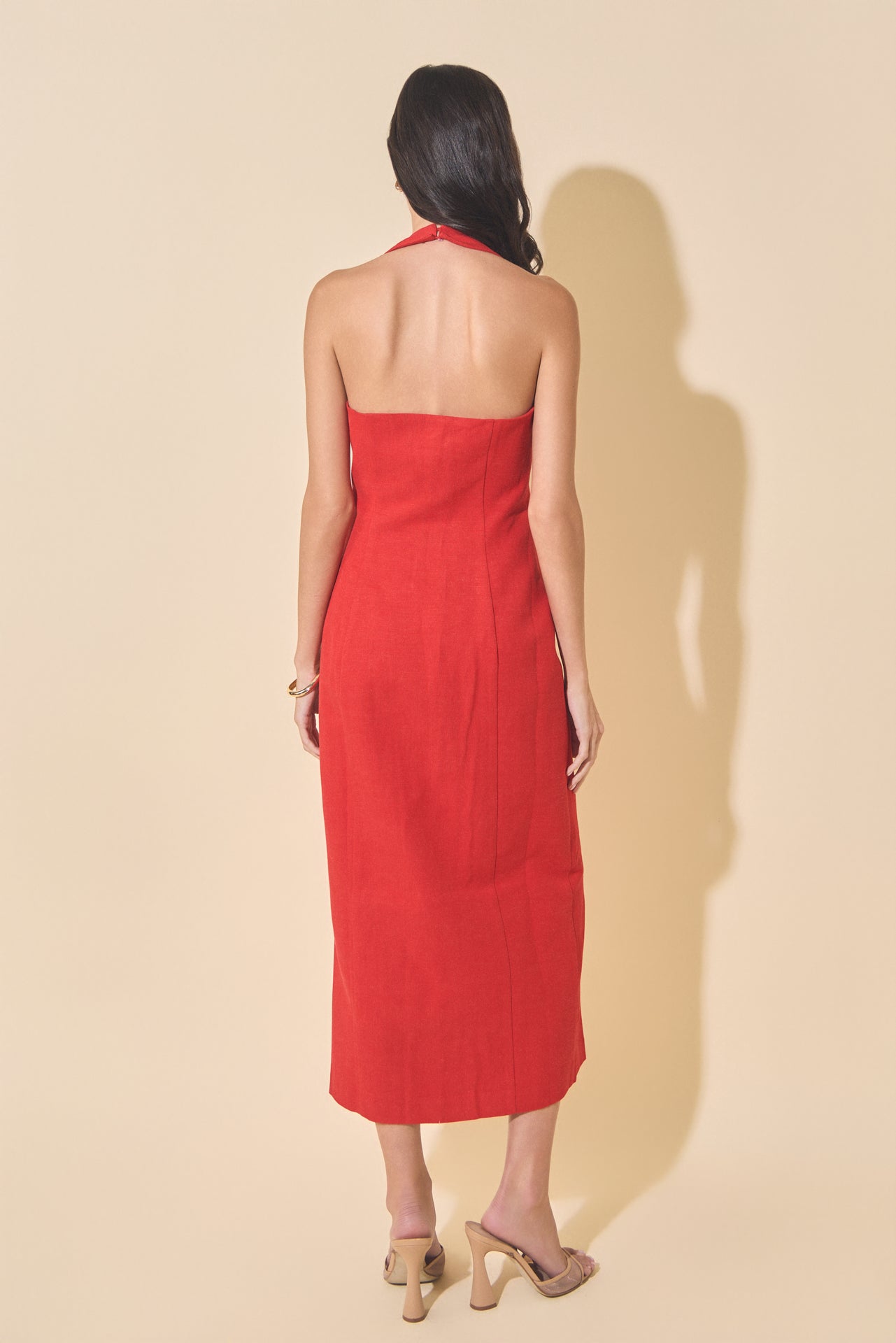 MARSY - Linen Halter Neck Midi Dress - DRESSES available at Objectrare