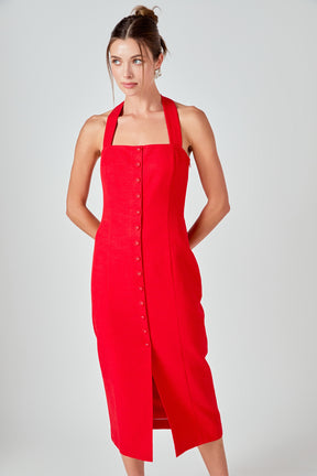 MARSY - Linen Halter Neck Midi Dress - DRESSES available at Objectrare