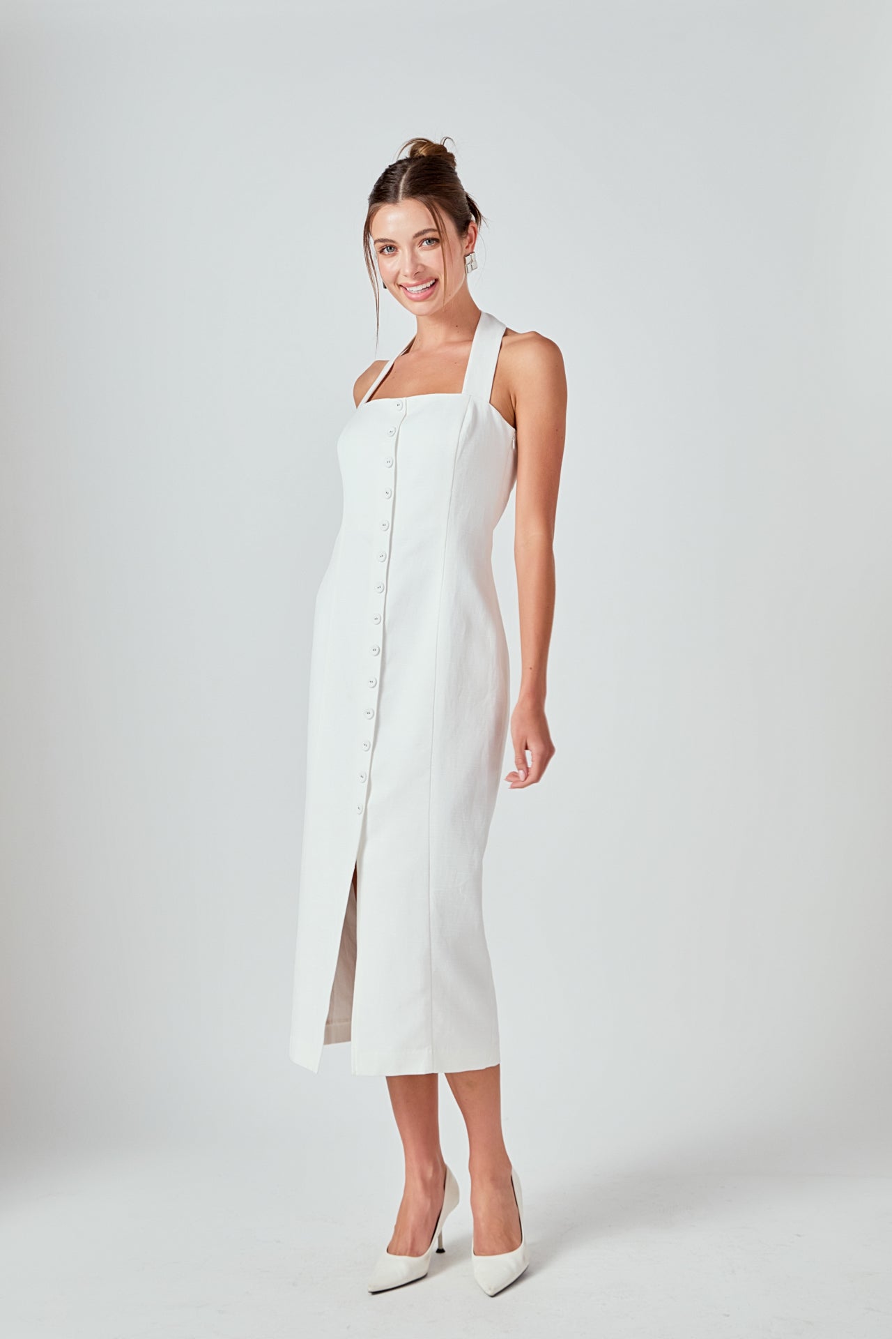 MARSY - Linen Halter Neck Midi Dress - DRESSES available at Objectrare