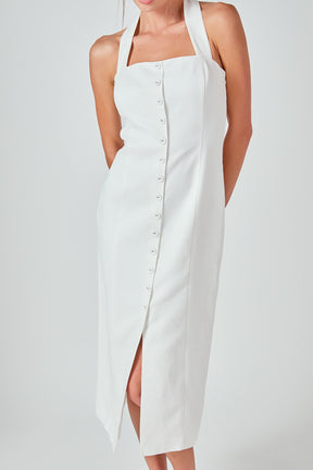 MARSY - Linen Halter Neck Midi Dress - DRESSES available at Objectrare