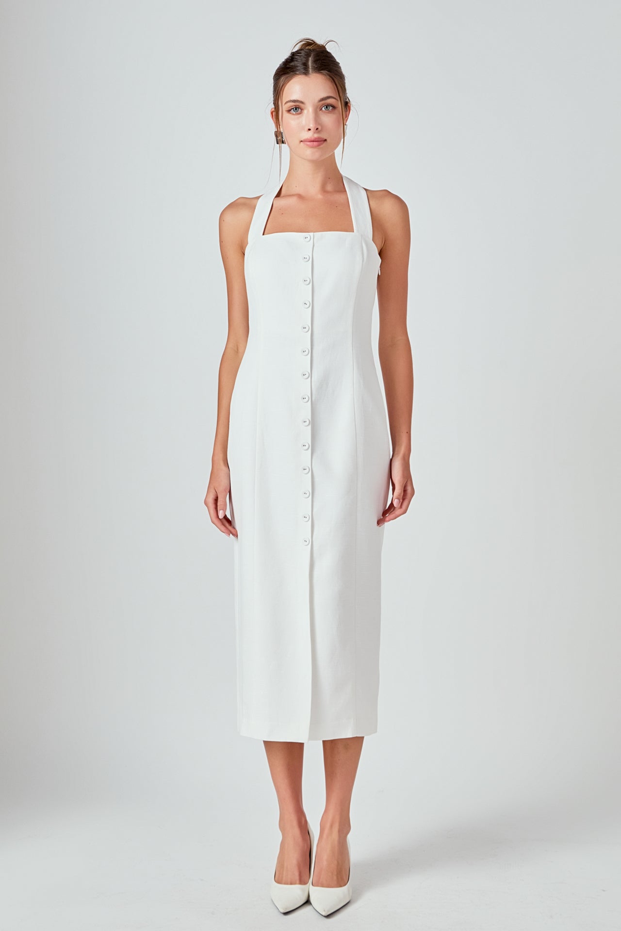 MARSY - Linen Halter Neck Midi Dress - DRESSES available at Objectrare