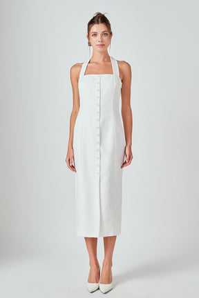 MARSY - Linen Halter Neck Midi Dress - DRESSES available at Objectrare