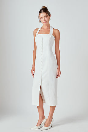 MARSY - Linen Halter Neck Midi Dress - DRESSES available at Objectrare