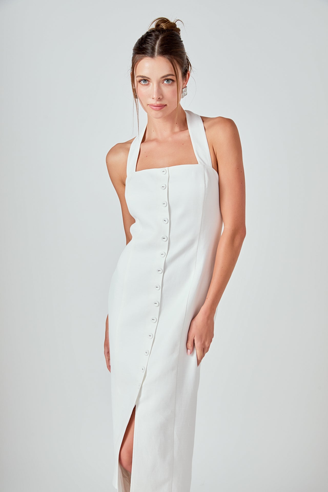 MARSY - Linen Halter Neck Midi Dress - DRESSES available at Objectrare
