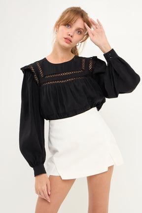 ENGLISH FACTORY - Ruffled Lace Insert Blouse - TOPS available at Objectrare