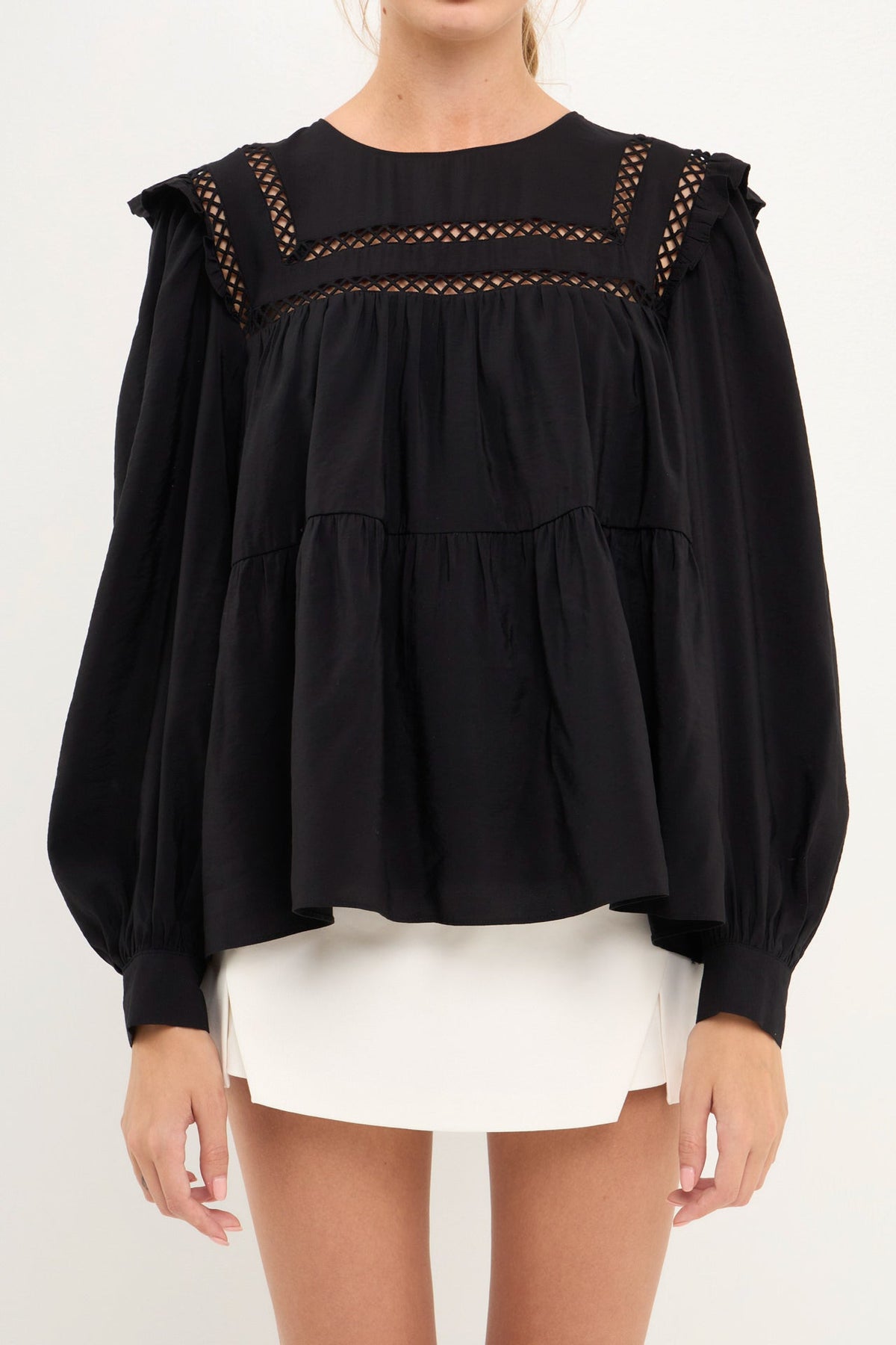 ENGLISH FACTORY - Ruffled Lace Insert Blouse - TOPS available at Objectrare