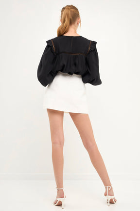 ENGLISH FACTORY - Ruffled Lace Insert Blouse - TOPS available at Objectrare