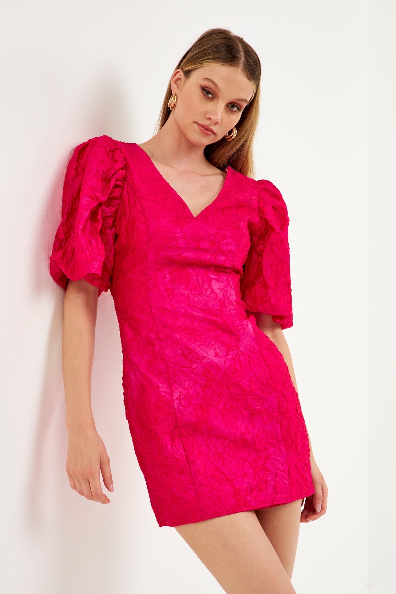 ENDLESS ROSE - Floral Jacquard Mini Dress - DRESSES available at Objectrare