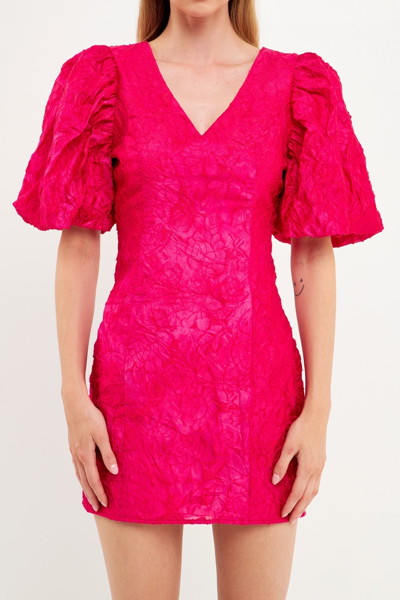 ENDLESS ROSE - Floral Jacquard Mini Dress - DRESSES available at Objectrare