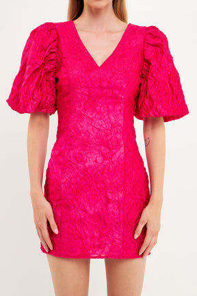 ENDLESS ROSE - Endless Rose - Floral Jacquard Puff Sleeve Mini Dress - DRESSES available at Objectrare