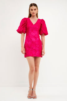 ENDLESS ROSE - Endless Rose - Floral Jacquard Puff Sleeve Mini Dress - DRESSES available at Objectrare