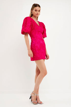 ENDLESS ROSE - Endless Rose - Floral Jacquard Puff Sleeve Mini Dress - DRESSES available at Objectrare