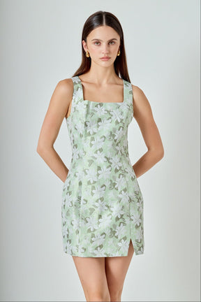 ENDLESS ROSE - Floral Jacquard Front Slit Mini Dress - DRESSES available at Objectrare