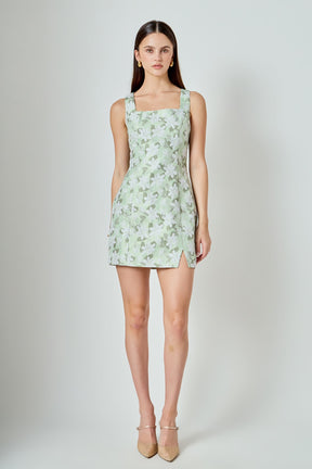 ENDLESS ROSE - Floral Jacquard Front Slit Mini Dress - DRESSES available at Objectrare