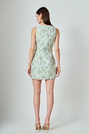 ENDLESS ROSE - Floral Jacquard Front Slit Mini Dress - DRESSES available at Objectrare