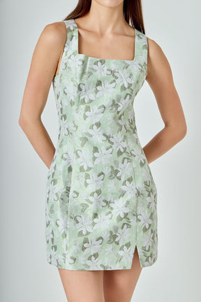 ENDLESS ROSE - Floral Jacquard Front Slit Mini Dress - DRESSES available at Objectrare