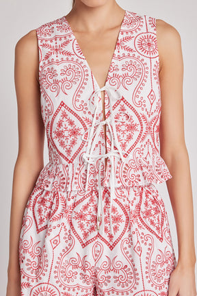 MARSY - Embroidered Front Tie Sleeveless Top - TOPS available at Objectrare