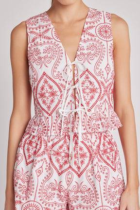 MARSY - Embroidered Front Tie Sleeveless Top - TOPS available at Objectrare