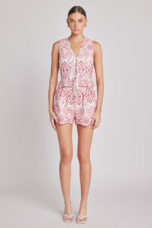 MARSY - Embroidered Front Tie Sleeveless Top - TOPS available at Objectrare