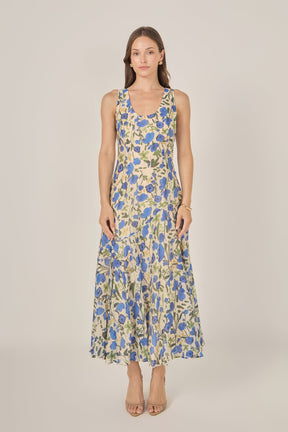 LA'VEN - Floral Print Cotton Midi Dress - DRESSES available at Objectrare