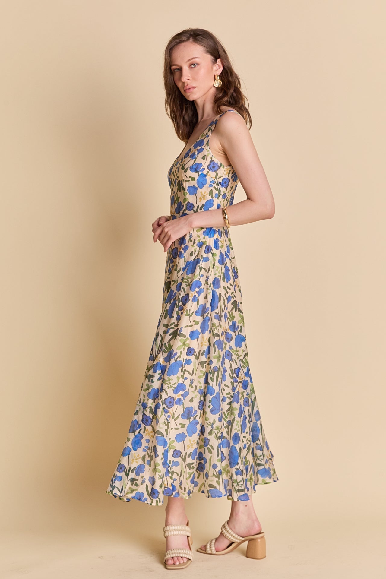 LA'VEN - Floral Print Cotton Midi Dress - DRESSES available at Objectrare
