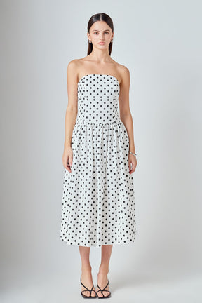 ENDLESS ROSE - Strapless Polka Dot Taffeta Midi Dress - DRESSES available at Objectrare