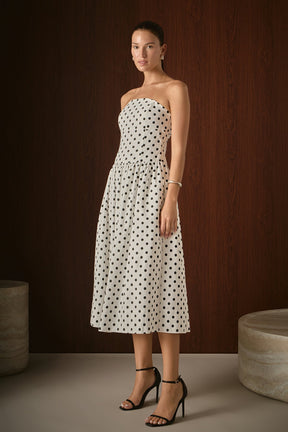 ENDLESS ROSE - Strapless Polka Dot Taffeta Midi Dress - DRESSES available at Objectrare