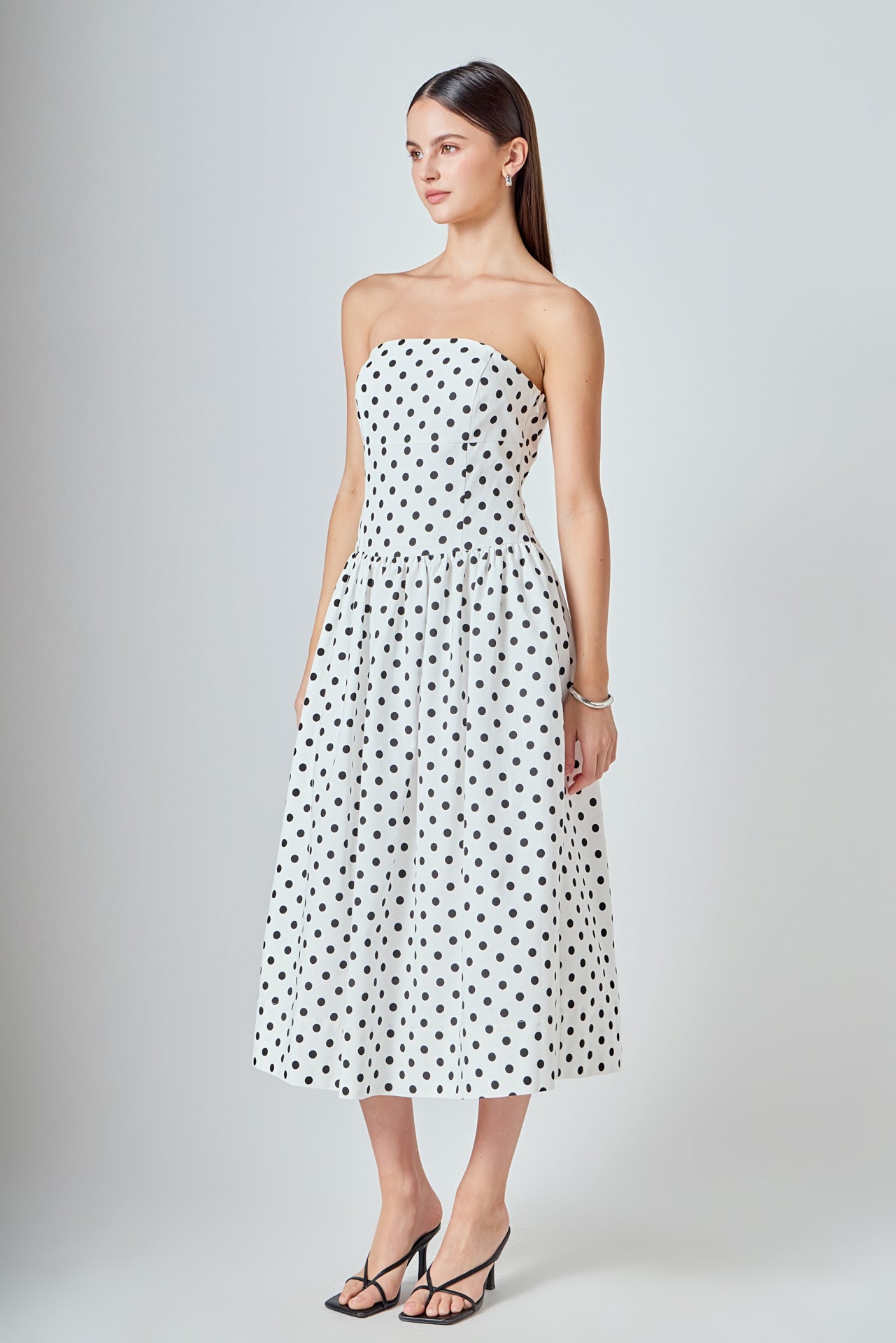 ENDLESS ROSE - Strapless Polka Dot Taffeta Midi Dress - DRESSES available at Objectrare