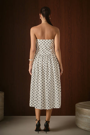 ENDLESS ROSE - Strapless Polka Dot Taffeta Midi Dress - DRESSES available at Objectrare