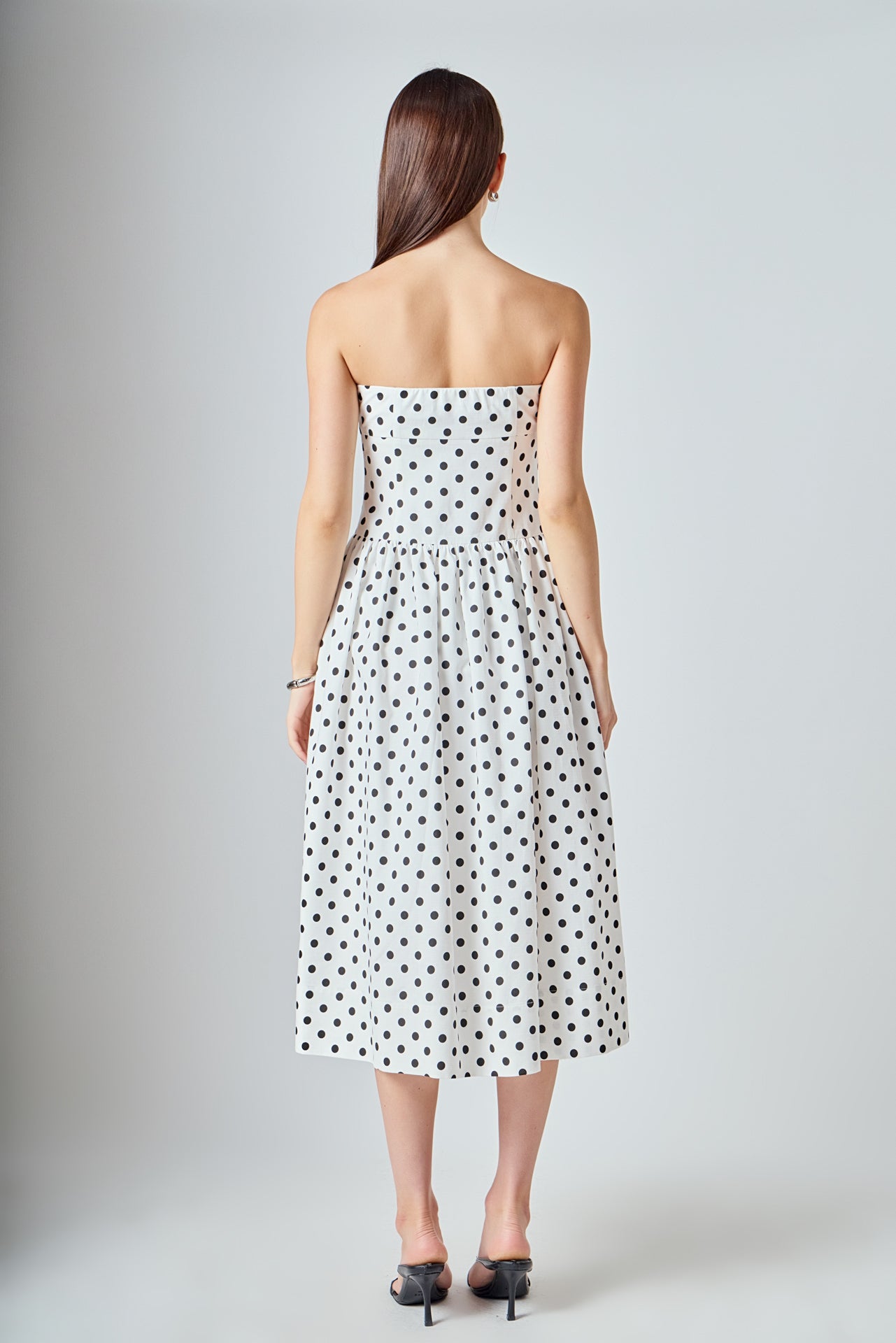 ENDLESS ROSE - Strapless Polka Dot Taffeta Midi Dress - DRESSES available at Objectrare