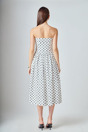 ENDLESS ROSE - Strapless Polka Dot Taffeta Midi Dress - DRESSES available at Objectrare