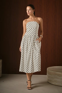 ENDLESS ROSE - Strapless Polka Dot Taffeta Midi Dress - DRESSES available at Objectrare