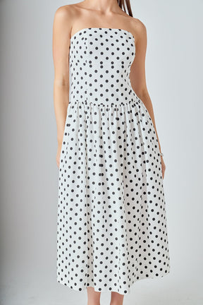 ENDLESS ROSE - Strapless Polka Dot Taffeta Midi Dress - DRESSES available at Objectrare